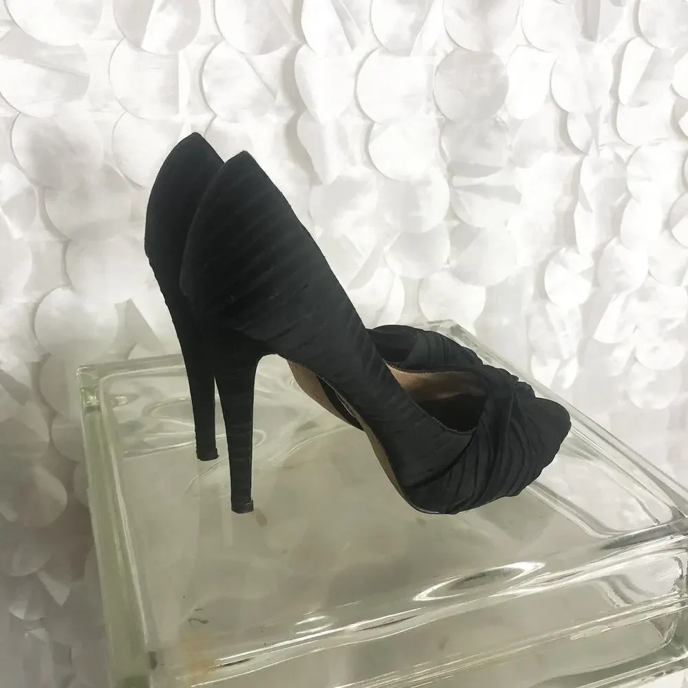 Badgley Mischka Black satin peep toe heels size 7 M Cocktail Party Wedding